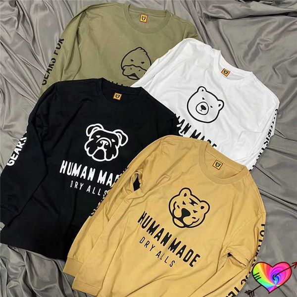 

men's t-shirts cartoon human made tee 2022 men women dog duck graphic human made tee tiger polar bear printed casual long sleeve t2210, White;black