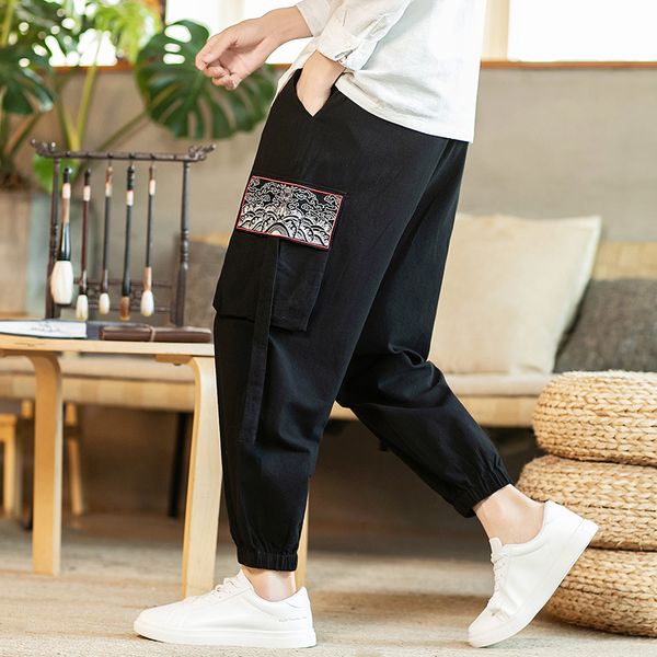 

men's pants casual men's harem pants japanese style vintage trousers fashion oversized jogger pants male sweatpants streetwear clo, Black