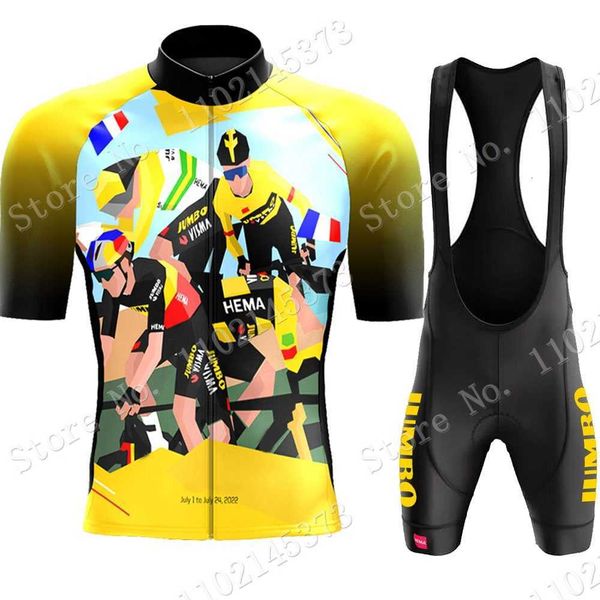 

cycling jersey sets new jumbo visma 2022 team cycling jersey set mens france tour clothing road bike shirts suit bicycle bib shorts mtb ropa, Black;red