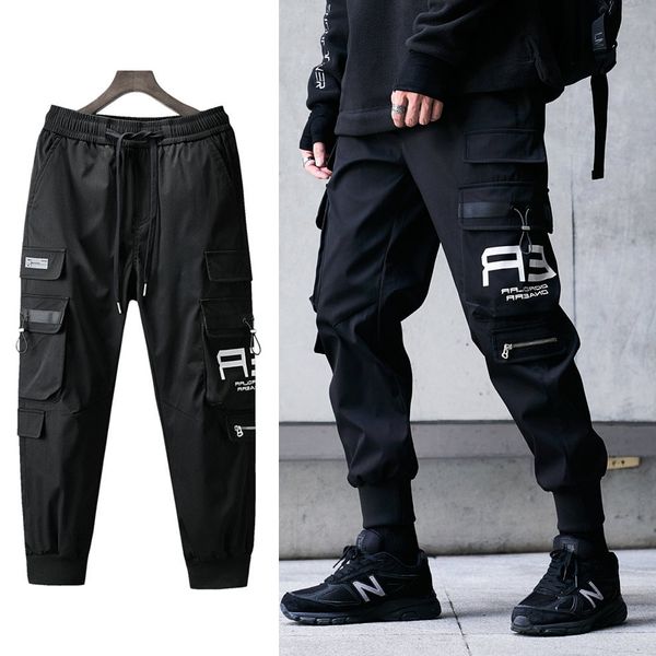 

men's pants streetwear casual harem men's pants fashion solid joggers men zipper pockets anklelength cargo pants for men 221010, Black