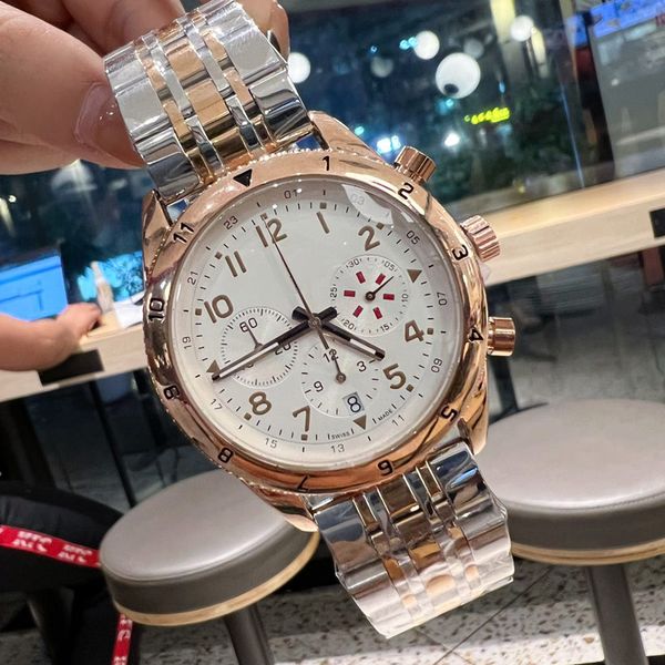 

business mens watches chronograph luxury brand designer fashion men watch stainless steel band 33mm waterproof wristwatch for men's fat, Slivery;brown