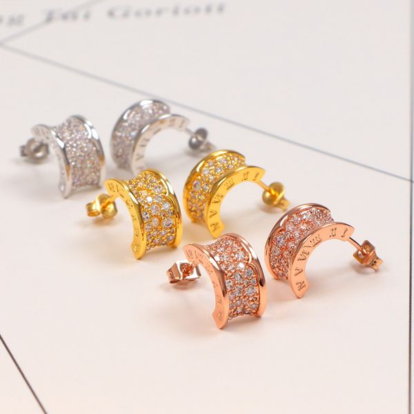 

925 sterling silver semicircle big cz diamond earring fit pandora jewelry gold rose gold plated stud ear studs women earrings, Golden;silver