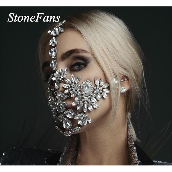 

other stonefans exaggerated halloween crystal mask cover jewelry for women handmade bling mask decoration jewellery 221008, Slivery;golden