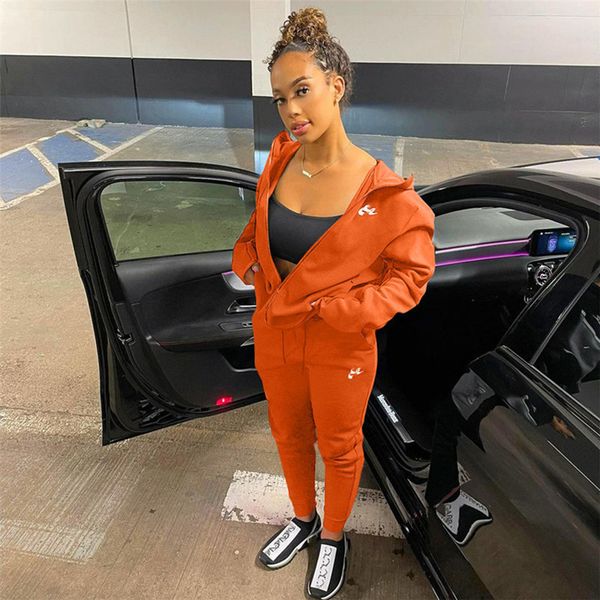 

2022 brand women embroidery letter tracksuits winter fall hooded 2 piece sets casual jacket pants fashion zipper sports suit long sleeve out, Gray