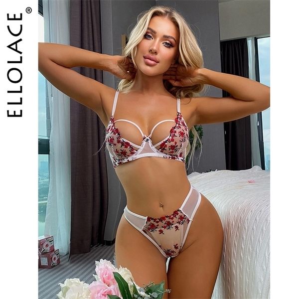 

set ellolace lingerie set woman 2 pieces transparent underwear lace sheer bra brief sets seamless fancy fairy intimate 221010, Red;black