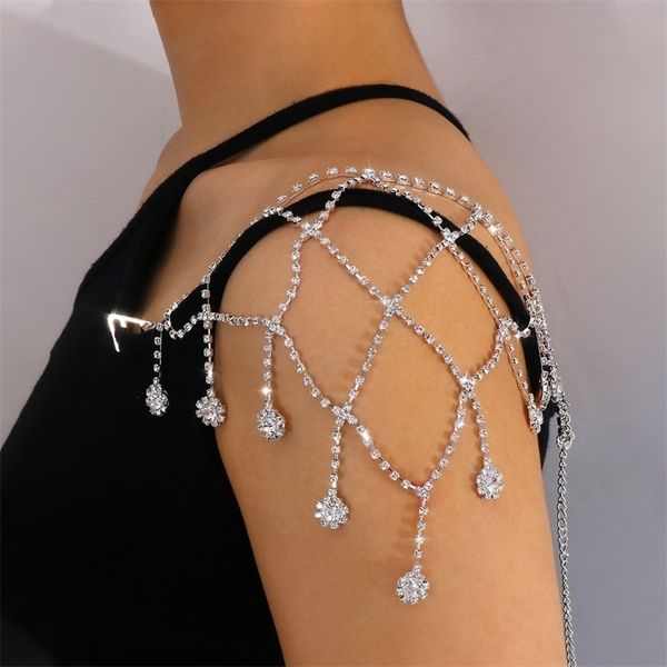 

other mesh crystal shoulder chain strap accessories for women wedding body chain harness arm decor jewelry dance festival 221008, Slivery;golden