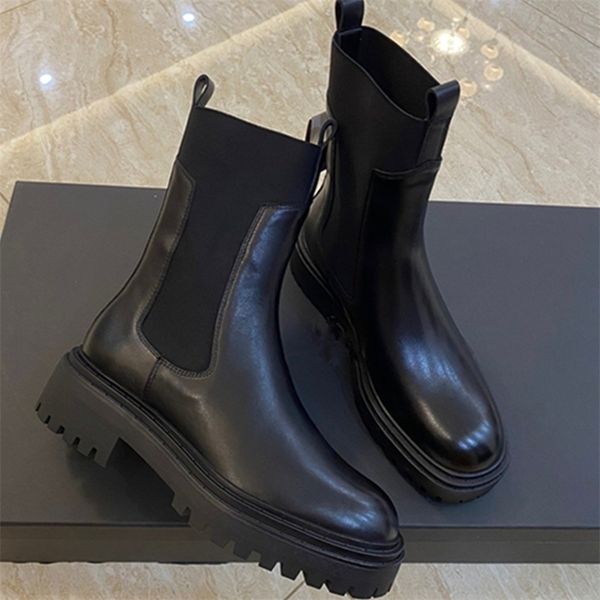 

boots maxdutti shoes woman england style high street retro spring and autumn cowhide chelsea women casual fashion 221010, Black