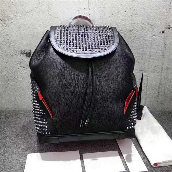 

evening bags women men school bags genuine leather brands backpack r lamb skin spike bag with crystal spins red bottom black color p259t