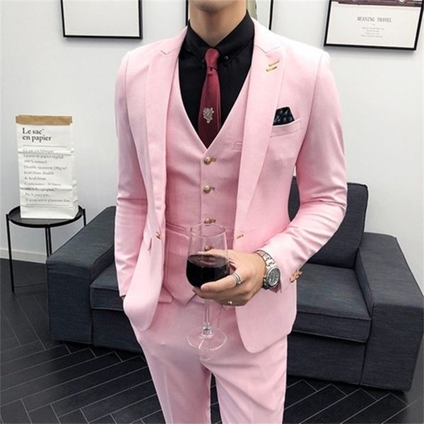 

men's suits blazers men s mens wedding slim fit pink white blazer vest pants 3 piece set for man formal business casual costume party d, White;black