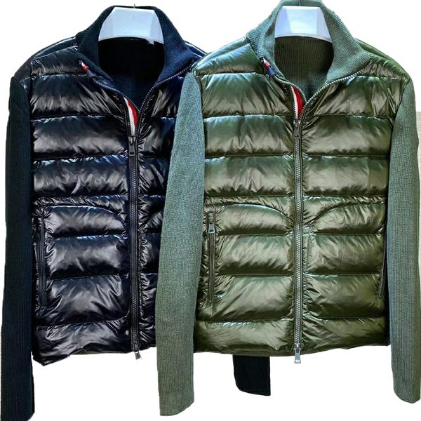 

designer mens down parkas women's knitted splice stand collar zipper pocket lightweight coat couple embroidered badge casual jacket, Black