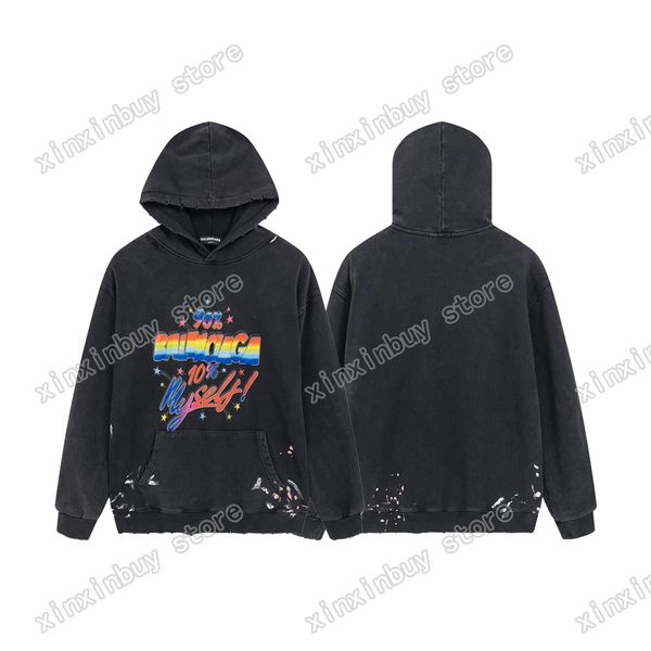 

xinxinbuy men designer hoodie sweater destroyed hand painted letter paris round neck women black purple yellow m-2xl, Black;brown