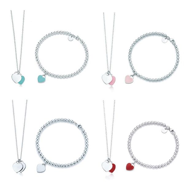 

original 100% 925 sterling silver fashion classic diy love necklace bracelet set multicolor optional woman jewelry 296w