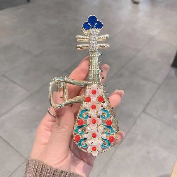 

hair clips national style high sense pearl grip clip female large back head hairpin pipa headdress shark, Golden;silver