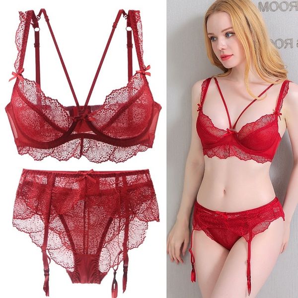 

bras sets plus size 34 44 push up thin cup lace underwear women lingerie b c d 221010, Red;black