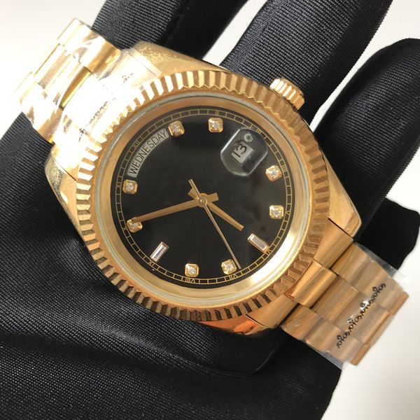 

luxury day watches aaa gold case 40mm size black dial automatic date mechanical men watches quality stainless steel sapphire glass wristwatc, Slivery;brown