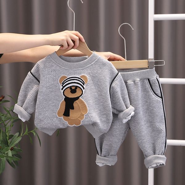 

spring baby boys cotton children clothes set cartoon bear sweater pants 2pc infant outfits toddler sports costume kids tracksuit, White