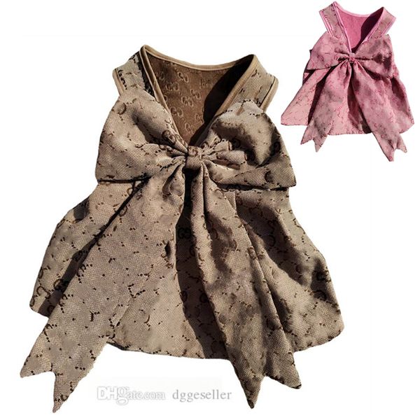

Designer Dogs Clothes Classic Letter Pattern Dog Apparel Bow Tie Pet Dress Cute Girl Puppy Summer Clothing for  Dogs Pink s A404