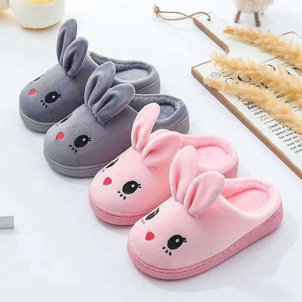 

slipper manufacturers direct children' hair slippers autumn winter new casual cute rabbit thick warm baby home cotton shoes l221010, Black;grey
