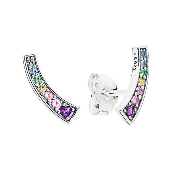 

rainbow cz diamond stud earring 925 sterling silver wedding jewelry for women girls with original box set for pandora engagement gift earrin, Golden;silver
