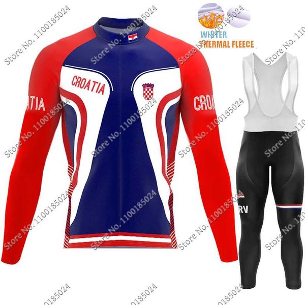 

cycling jersey sets maillot 2022 croatia national team cycling jersey set winter clothing suit men long sleeve mtb bike road pants bib ropa, Black;red