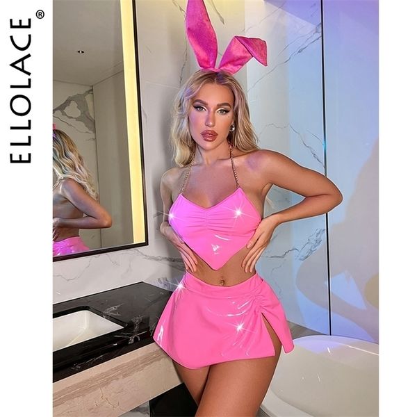 

pyjamas ellolace latex lingerie neon pink underwear women 4piece bunny pvc naughty outfit nightclub leather erotic costumes 221010, Red;black