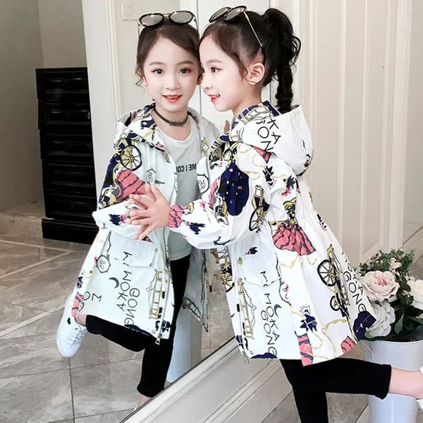 

jackets spring autumn polyester jacket for girls korean version fashion cartoon print windbreaker casual hooded children s clothing 221010, Blue;gray