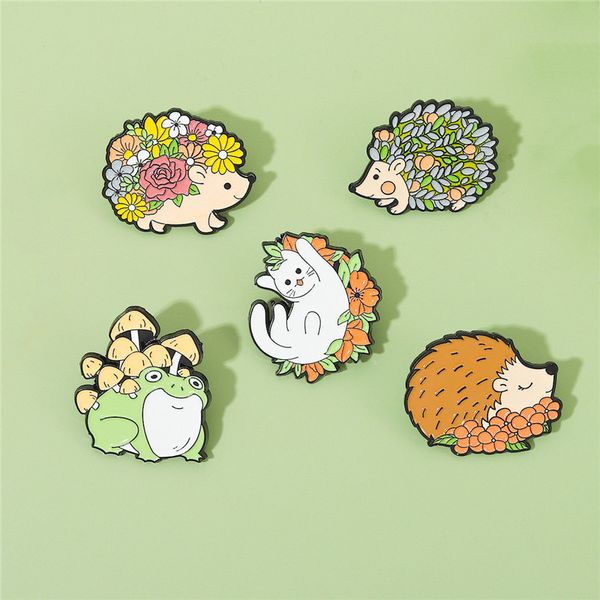 

fashion alloy cartoon animal brooch pins cute hedgehog frog cat shape paint brooches women female mini lapel pin clothes ornaments, Gray