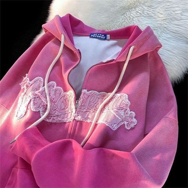 

womens hoodies sweatshirts raspberry color sweet and spicy oversize letter hooded sweater men and women spring and autumn couple cardigan lo, Black