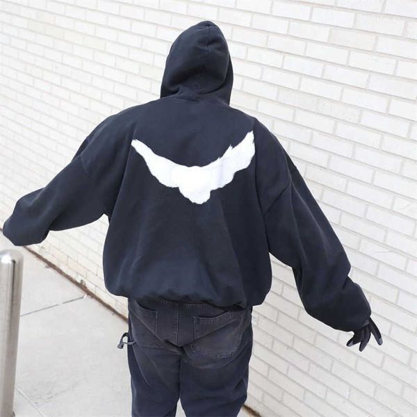 

designer hoodie mens sweatshirt american hip hop loose oversize hooded sweater peace pigeon print pullover coat men women hoodies, Black