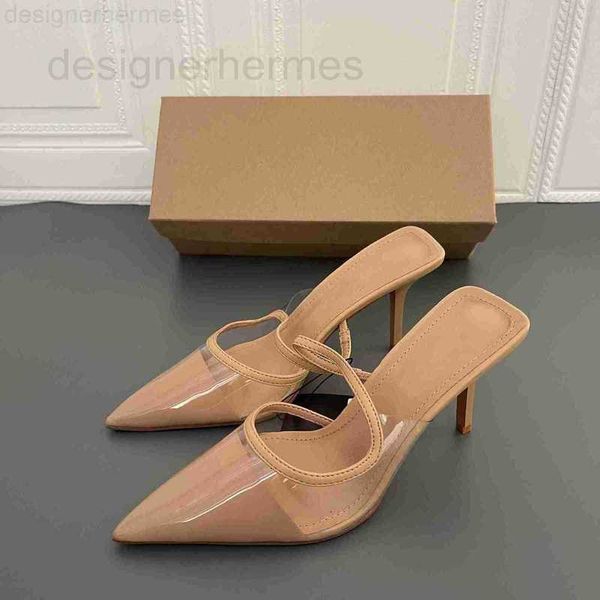 

slippers designer z's new high-heeled women's shoes nude pvc transparent pointed temperament baotou sandals thin heel wy5d, Black