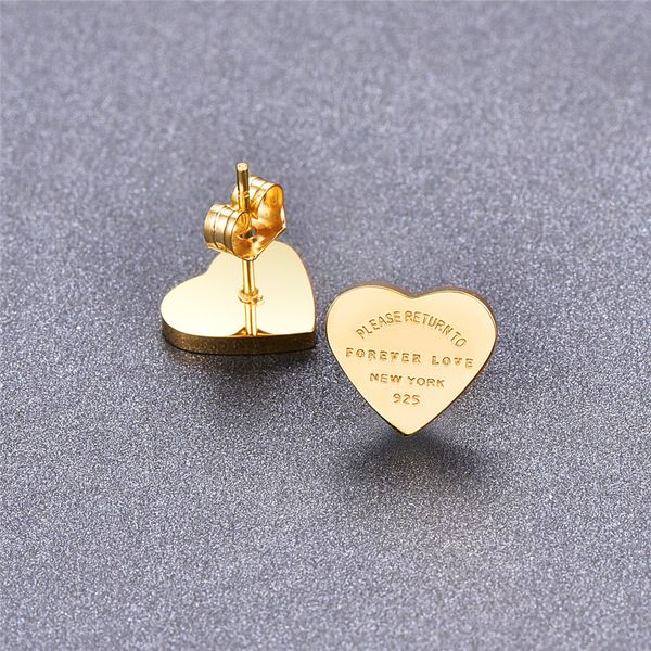 

gold color classic style women designer studs titanium steel fashion heart love earrings, Golden;silver
