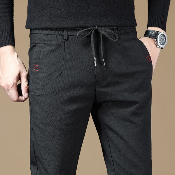 

men's pants spring and summer men's slim plaid casual pants stretch business length pants male brand 221010, Black