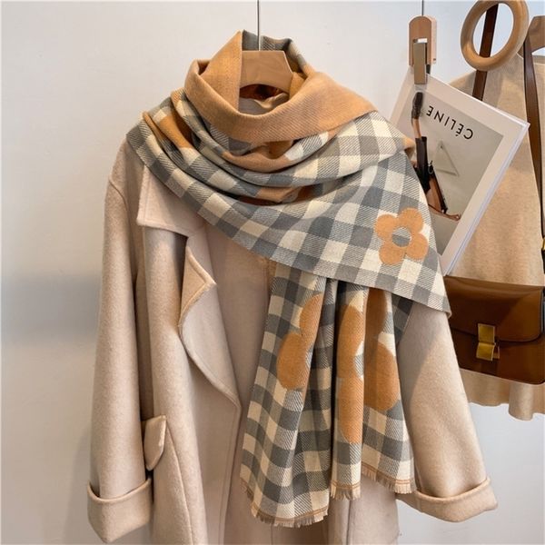 

scarves designer brand winter scarf women cashmere shawl wraps warm pashmina bufandas plaid print large blanket scarves female foulard 22101, Blue;gray