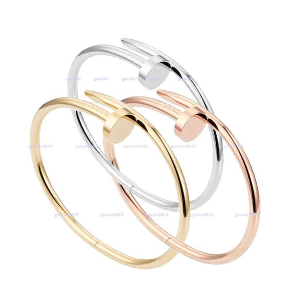 

2022s classic bangles gold silver nail bracelet titanium steel cuff bangle nlay diamond bracelets womens mens love jewelry gift with velvet, Golden;silver
