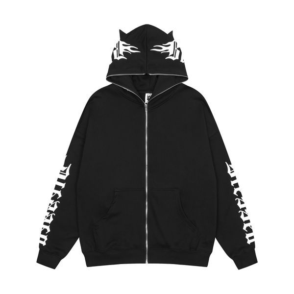 

hoodie sweatshirt jacket y2k streetwear grunge letter print zip up hooded coat 2022 vintage harajuku casual cotton, Black