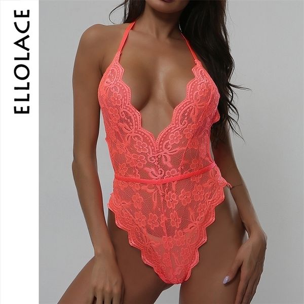 

set ellolace bodysuit womens lace bodysuit deepv halter backless body transparent bodycon sleeveless body body suit 221010, Red;black