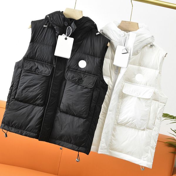 

designer monclair men's cardamine down vest french ladies hooded winter jacket embroidered badge warm coat jacket full label szie, Black;white