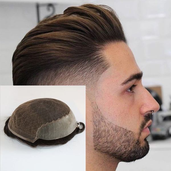 

natural hairline super durable men's human hair wigs full skin pu with lace q6 haipirce toupee male capillary prosthesis replacement sy, Black