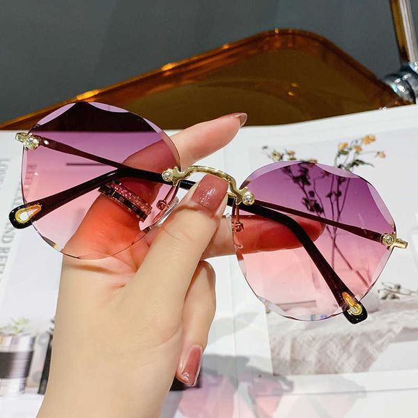 

the sun picture frame classic rimless round glasses for women gradient oversized glasses female vintage outdoor big gogglesuv400, Black