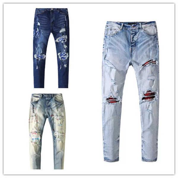 

european and american retro jeans men's stitching beggar's old patch black slim size 29- 38 feet drawn quality high street denim w, Blue
