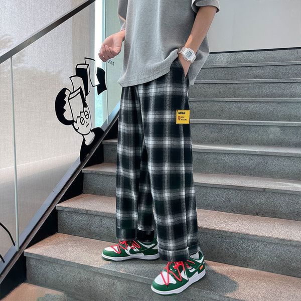 

men's pants streetwear men's plaid harem pants fashion men joggers pants male harajuku korean sweatpants male elastic waist oversi, Black