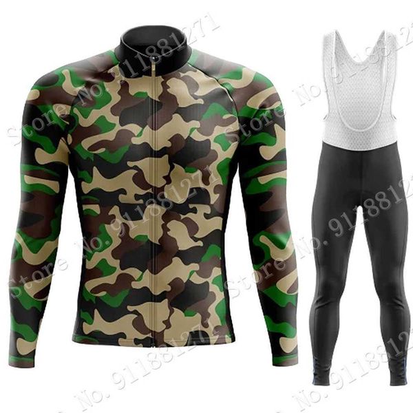 

cycling jersey sets camo military 2022 green cycling jersey set winter camouflage clothing suit long sleeve mtb bike road pants bib ropa cic, Black;red
