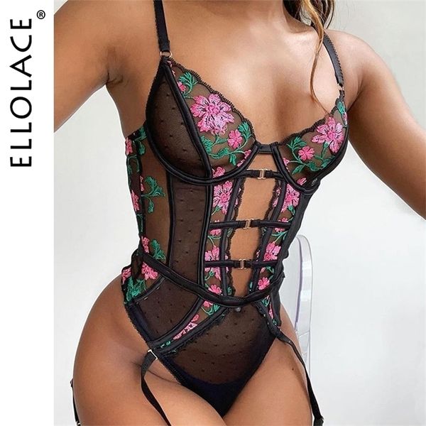 

set ellolace transparent bodysuit with bones hollow out bodycon erotic bodies floral sleeveless black lace string bodys 221010, Red;black
