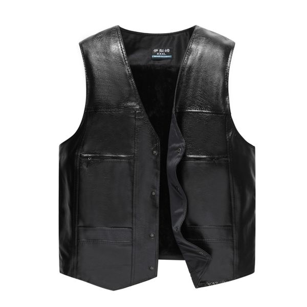 

men's vests hoo men's pu leather vest fashion v-neck warm vest 221010, Black;white