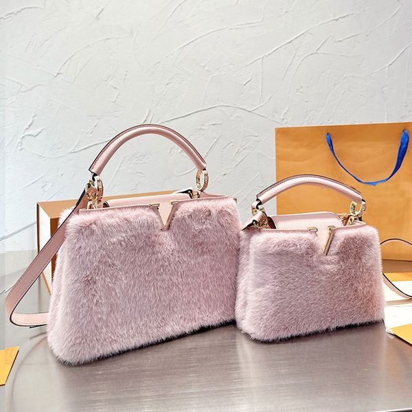

classic wool capcines tote crossbody bag handbags purse women shoulder bags removable strap leather handle fashion letters gold hardware