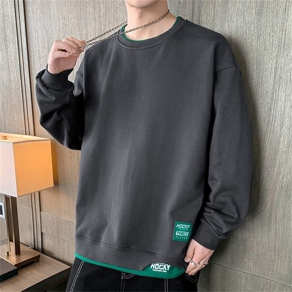 

men's hoodies sweatshirts hip hop for korean fashion high street autumn spring pullover crew solid color trends clothe 221008, Black
