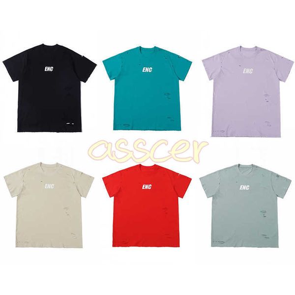 

22s new summer mens t shirts fashion crack and hole printing tees short sleeve cotton t shirt asian size s-xl, White;black