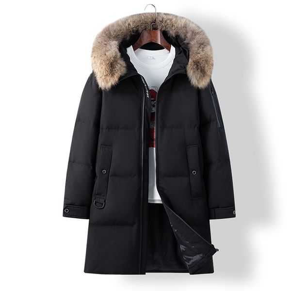 

men's down parkas men's women's winter big raccoon fur collar detachable down coats arrivals 90 white goose down thicken warm, Black