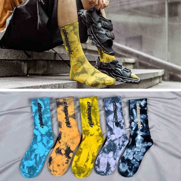 

mens and womens cotton with tie dyed letters interesting color vortex socks fashion skateboard, Black