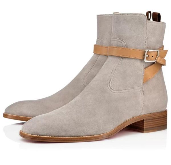 

winter fashion ankle boots kicko brand men's shoes boots black suede calfskin red lacquer sole elegant men walking low heel boot